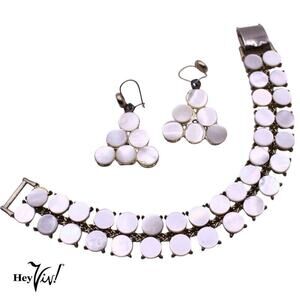 Vintage Mother of Pearl 2 Piece Set Bracelet and Pierced Earrings MOP - Hey Viv